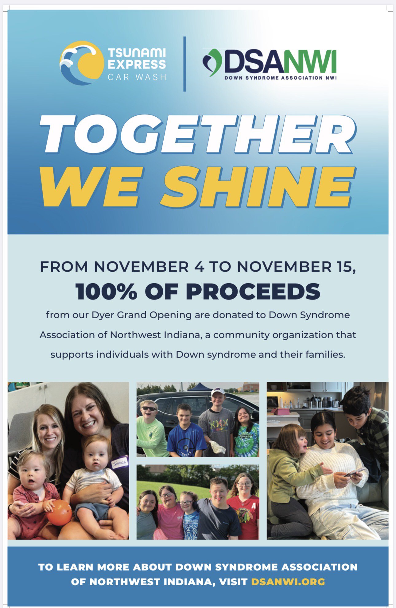 Tsunami Express Car Wash and DSANWI Together We Shine flyer